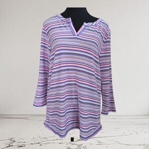 Talbots Multicolor Striped V-Neck Tunic With Ruched Sides Size L